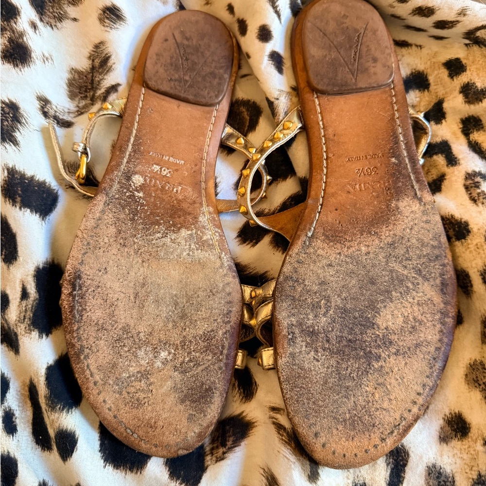 Prada Gold Studded Flat Sandals - Picture 8 of 10